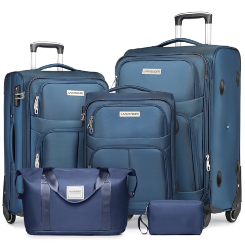 LARVENDER Luggage Sets 5 Piece Softside Expandable Suitcases Set with Spinner Wheels TSA Lock,...