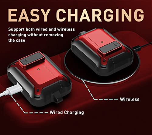 Image of Olytop for Airpods Pro 2 /1 Gen Case Cover with Lock (2019 /2022 /2023), Rugged Locking Case for Airpod Pro 2nd /1st Generation Shockproof Armor Protective Skin for Apple iPod Pro - Black /Red
