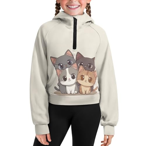 Girls' Hoodies Sweatshirts Half Zipper Pullover Crop Tops for Kids Girls Fall Winter Tops