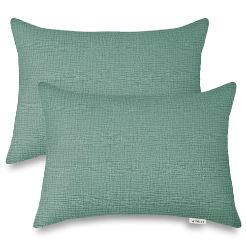 Image of Toddler Pillowcases for 13 inchx18 inch Pillow 2 Pack, Muslin Small Toddler Baby Kids Travel Pillow Covers for Boys Girls with Envelope Closure (Roman Green, 13 x 18 Inch)