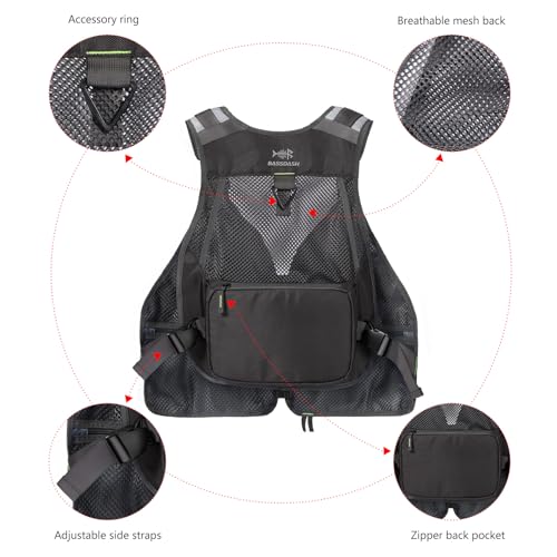 Image of BASSDASH Strap Fishing Vest Adjustable for Men and Women, for Fly Bass Fishing and Outdoor Activities