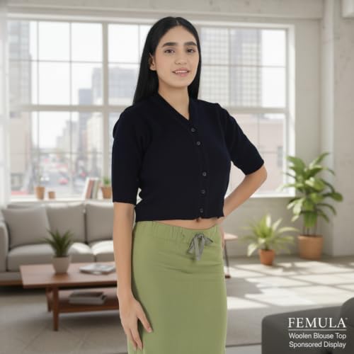 Image of Women Winter Wear V-Neck Half Sleeves Regular Fit Woollen Blouse