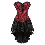 Corsets Dress for Women Gothic Burlesque Bustiers and Skirt Set Floral Lace Exotic Clothing Red Black 6XL
