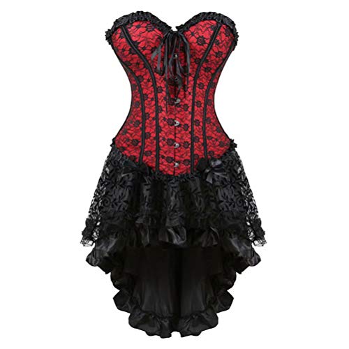 Korsett Kleid Corsage Rock Set Corset Dress Corsagenkleid Spitzen Gothic Elegant Schwarz Rot 3XL