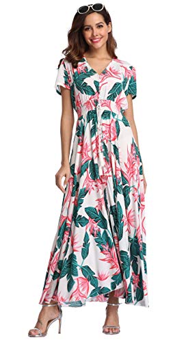 Image of VintageClothing Women's Floral Maxi Dresses Boho Button Up Split Summer Casual Long Dress Beach Party Dress