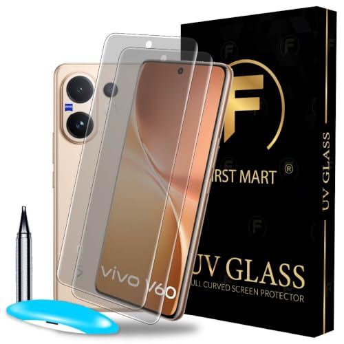 Image of FIRST MART Matte UV Tempered Glass for Vivo V60e and Vivo V60 5G, 2 Pack | Anti-Glare Curved Screen Protector, 9H Scratch Resistant, Fingerprint Compatible, Case-Friendly