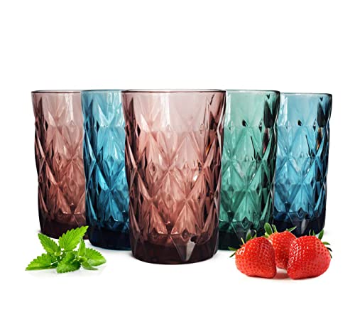 Sendez 6 farbige Trinkgläser 350 ml mit strukturierter Oberfläche durchgefärbtes Glas in Grün Blau und Violett perfekt für den täglichen Gebrauch