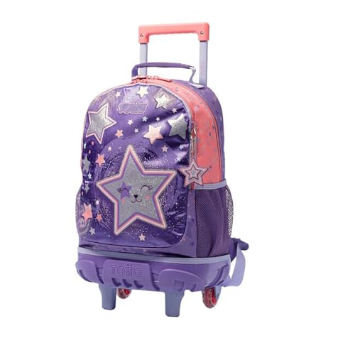 TOTTO - Mochila Escolar con Ruedas, Modelo Star Cat M, Mochila Mediana, Capacidad 14 L, 2 Compartimentos, 2 Bolsillos para Botella, Protección contra Impactos, Cómodas Correas Ajustables, Color Morado