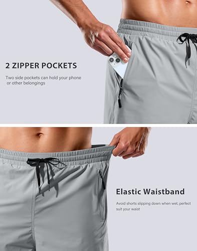 Image of G Gradual Mens Swim Trunks with Compression Liner 7 inch /9'' Quick Dry Board Shorts Swimsuit Bathing Suit for Men Zipper Pockets