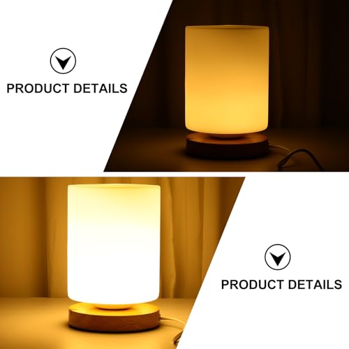 Lámpara de mesa cilindro con luz LED y base de madera miniatura 6