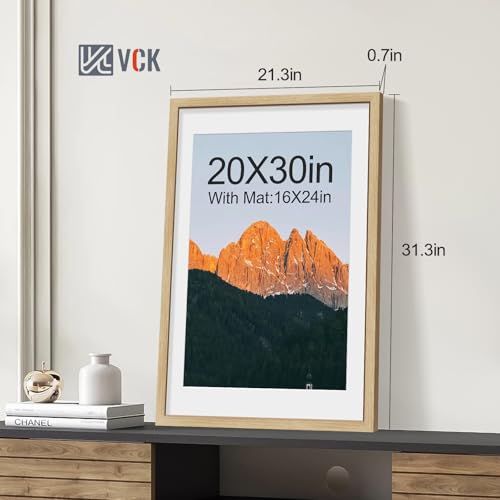 Image of VCK 20x30 Poster Frame 5 Pack, Oak Wood, 16x24 Mat, for Wall Art