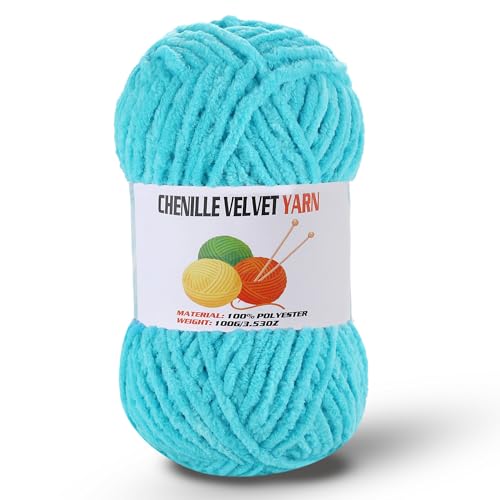 Image of Fluffy Chenille Yarn for Crocheting, Chunky Velvet Yarn for Crochet Amigurumi, Used for Making Baby Yarns Blanket, Clothes, Pattern Knitting Creations (1-Lake Blue)