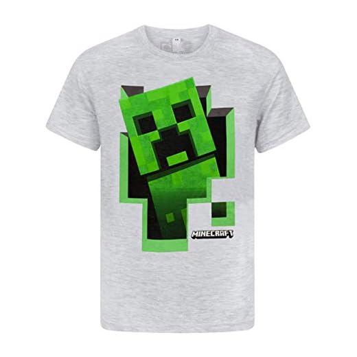 Minecraft Camiseta para niños Green Creeper Kids Top Gris de Manga Corta Mojang 11-12 años