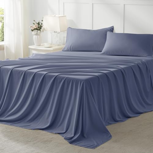 Anluoer California King Size Bed in a Bag 7 Pieces,Grayish Blue Cal King Comforter Set with Sheets,All Season Bedding Sets with Comforter,Pillow Shams,Pillowcases,Flat Sheet,Fitted Sheet