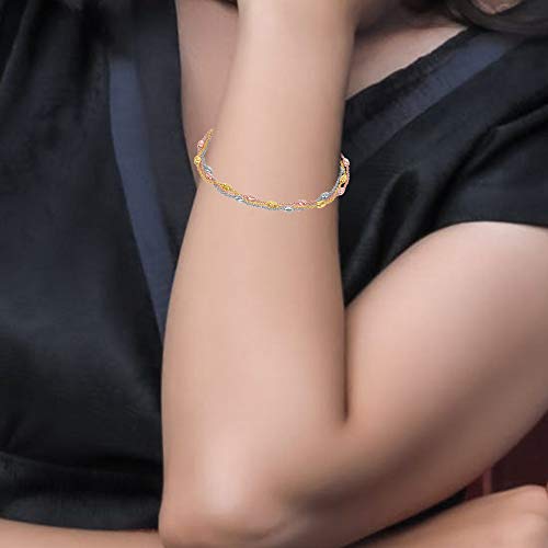 Sterling Silver Italian Tri-Color Triple Strand Oval Beaded 7+1" Bracelet/9+1" Anklet Jewelry for Women or Teens4