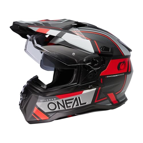 Casco moto Enduro Touring Adventure Street Good Fit Pinlock & Bluetooth abilitato visiera solare integrata ECE 22.06 D-SRS Helmet SQUARE V.23 Adulto Nero Grigio Rosso S