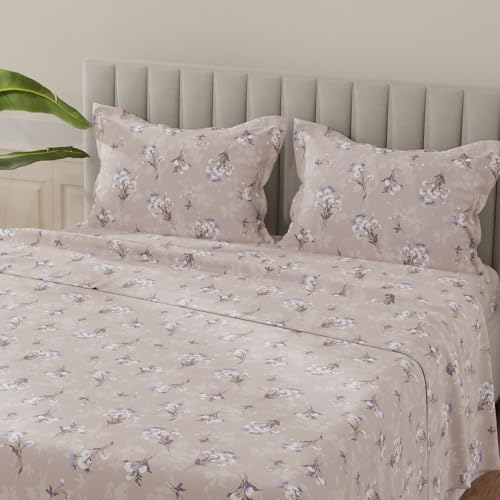 Image of Layers 100% Cotton Bedsheet for King Size Bed | Lumina Floret Collection | 144 TC Soft & Breathable | Printed with 2 Pillow Covers | Wrinkle Free & Colorfast | 3 Piece Bedding Set - Purple