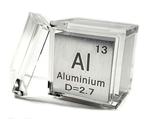 Image of 1 inch 25.4mm Aluminium Metal Cube Al up to 99.9% Pure Periodic Table Element Engraved Density Collection Science Education Display Block Cube + Acrylic Case Box - 1PC