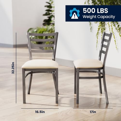 Image of Flash Furniture Hercules Ladder Back Chair - Vinyl Seat, Silver /Tan