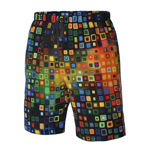 Men's Quick Dry Swim Shorts Squares and Rectangles Geometric Bright Abstract Beach Trunks with Pockets4