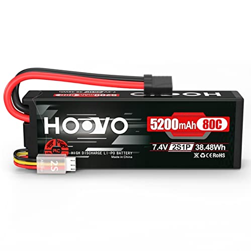 HOOVO 7.4V 80C 5200mAh 2S Lipo Battery with TR Plug Hard Case for RC Car Truck Truggy Buggy Tank RC...