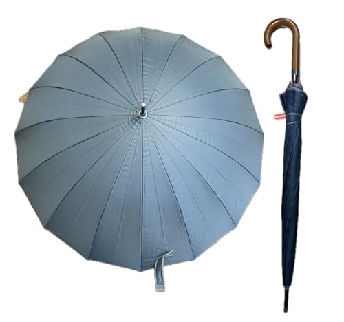 JNR Paraguas Grande XXL Resistente Al Viento,16 Varillas Reforzadas,Paraguas Plegable Antiviento Dama o Caballero, Mujer Hombre Negro, Automático,110cm Diametro MANGO DE MADERA (Verde Agua)