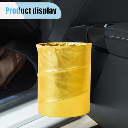 Image of Collapsible Trash Can Car Garbage Bag - Leather Pop-up Car Trash Bin with Elastic Band - Hanging Foldable Garbage Can Vehicle Waste Basket Bin - Double-Layer Washable Bag for Cars Camping (Gold)