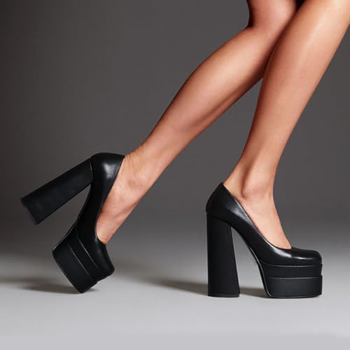 2024 Autumn Chunky Heels high Block Heels Platform Heels White Wedding Shoes Round Toe Slip on Dress Pumps Shoes for Women3