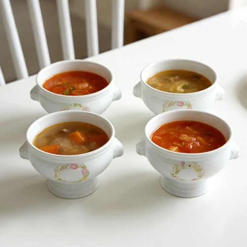 Image of Cinf Lion Head Ceramic Bowls Set of 4, 12 oz Soup & Cereal Bowls