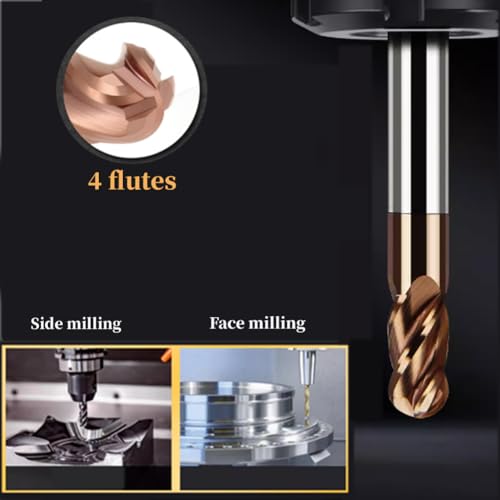 Image of Ball Nose End Mill 4 Flute TISIN Coated CNC Milling Cutter Set | 2pc carbide router bits with 3 /4'' diameter and shank suitable for machining iron up to HRC55 hardness for CNC processing