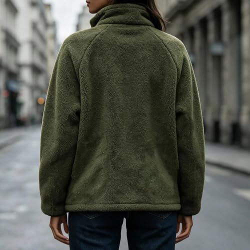 XOGWVJ Womens Full Zip Sherpa Fleece Jacket Stand Collar Warm Soft Coat Chest Zip Pocket Casual Fall Winter Outerwear 2026 Long Winter Coats for Women Plus Size Army Green S - image 6