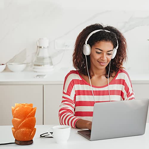 Nevlers Rose Shape Pink Himalayan Salt Lamp With Beautiful Wood Base -Hand Crafted Salt Rock Lamp | Himalayan Pink Salt Lamp Includes Dimmer And Light Bulb| Pink Himalayan Salt Lamps For Home & Office #TOP5