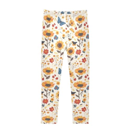 KLL Autumn Sunflowers and Butterflies Cartoon Toddler Girls Cotton Pants Comfortable High Waisted Athleisure Pants Gym