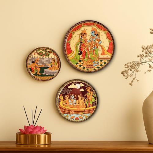 Image of RITUALISTIC Ramayan Wall Plates for home decor | metal wall decor items for living room | home decor and house warming gift items | wall art & showpiece | Set of 3