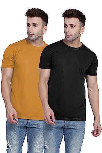 Image of TQH Men Dri Fit Polyester Half Sleeve Round Neck Multicolor t Shirts - Combo Set of 2