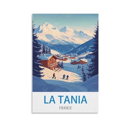 Poster de voyage vintage La Tania France 50x75 cm pour décoration murale chalet