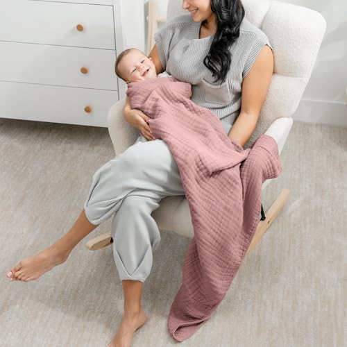 Image of Comfy Cubs Muslin Baby Blanket - Soft, Lightweight, 6-Layer Cotton Swaddle Blankets for Newborns, Infants & Toddlers - 40 inch x 40 inch Large, Breathable & Versatile for Sleeping & Tummy Time - Mauve