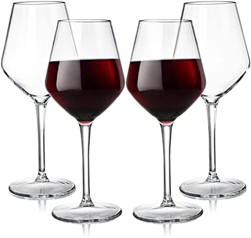 Dicunoy 4 Pack Unbreakable Stemmed Wine Glasses, 15oz Tritan Plastic Outdoor Wine Glasses, Hard Plastic Goblets Glassware, Reusable, BPA-Free, Classic Wine Cups for Patio, Poolside, Camping