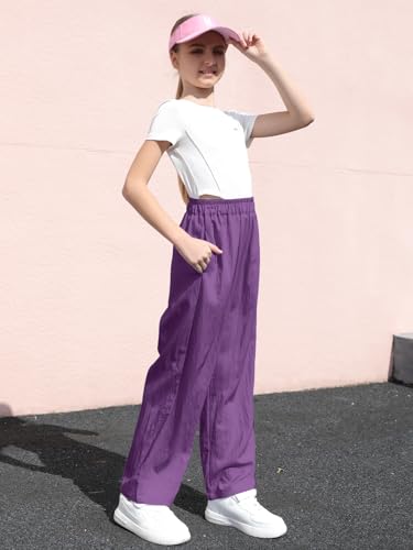 Image of SANGTREE Girls & Woman Wide Leg Pants Lightweight Casual Elastic High Waist Straight Leg Loose Trousers,4 Years - Woman 2XL