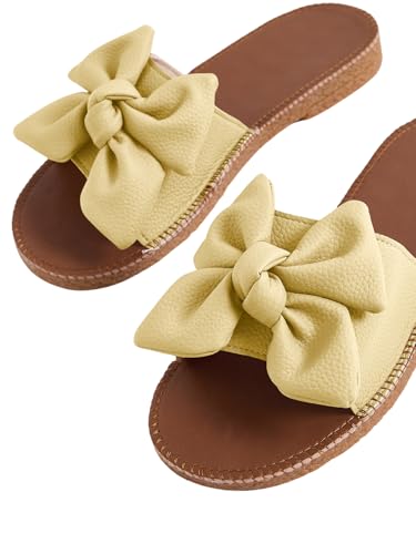 Image of Verdusa Women's Bow Flat Sandals Leather Open Toe Flats Summer Vacation Shoes Beach Sandals Outdoor Slippers