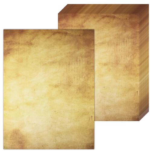 AUNHOKE Papel de carta para escritura, 50 hojas, papel de certificado A4 de 100 g/m² para impresora, papel de papelería vintage, papel de membrete de aspecto texturizado antiguo para currículum
