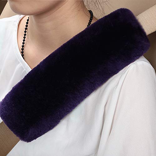 Image of OGLAND 2 Pack Sheepskin Car Seat Belt Cover Pads | Wool Seatbelt Cushions