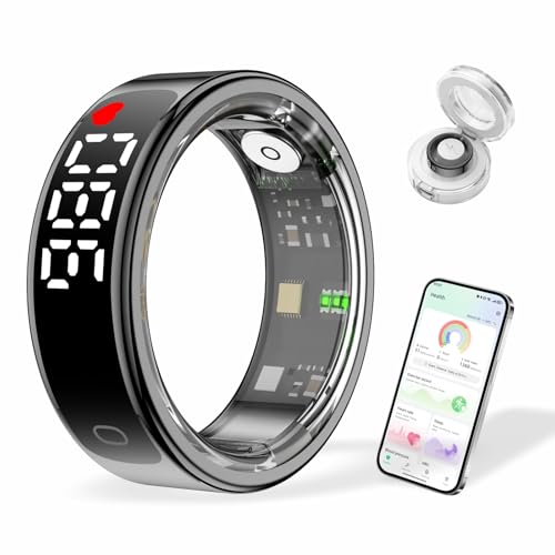 Smart Health Ring Magnetic Charging Waterproof Fitness Tracker Ring Sleep Heart Rate Blood Pressure Step Bluetooth Remote iOS & Android Black 10
