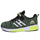  Powtech Unisex-Kinder rutschfeste Komfortable Turnschuhe Atmungsaktiv Laufschuhe Sneaker (CN26, 861-Schwarz-grün)