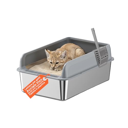 Avilia - Lettiera Gatto in Acciaio Inox con Coperchio Anti-Schizzo e Paletta Inclusa, Design Igienico Facile da Pulire e Anti-Odore per Uso Quotidiano