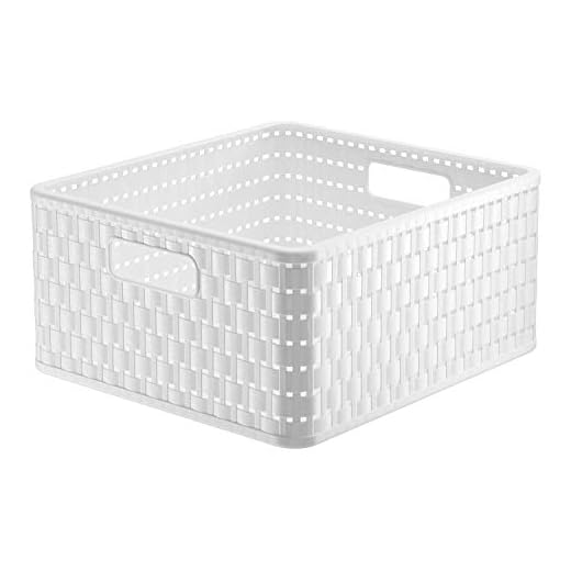 Rotho Country Caja de almacenamiento de 14l en apariencia de ratán, Plástico (PP) sin BPA, blanco, 14l (32.8 x 30.0 x 16.0 cm)
