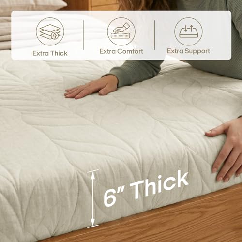 Image of ZonLi Japanese Floor Mattress Futon Mattress Twin Size, 6 inch Thicken Roll Up Tatami Mat 100% Cotton Washable Cover, Portable & Foldable Floor Bed Mattress for Sleeping, Dormitory, Adult, Khaki