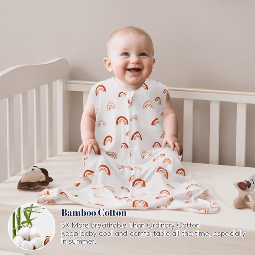 Image of PHF 2 Pack Baby Wearable Blanket 6-12 Months, Rayon Derived from Bamboo, Ultra Soft TOG 0.5 Baby Wearable Blankets with 2-Way Zipper, Medium Size, Rainbow