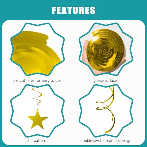 Image of 40Pcs Gold Star Hanging Swirls Party Decorations Plastic Spirals Streamers Foil Ceiling Decor for Birthday All Kinds of Parties Classroom Home