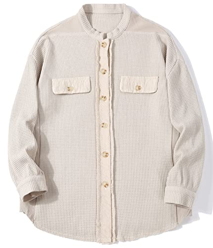 Chouyatou Women'S Loose Fit Batwing Sleeve Waffle Knit Button Down Shirt Shacket Tops thumb #2
